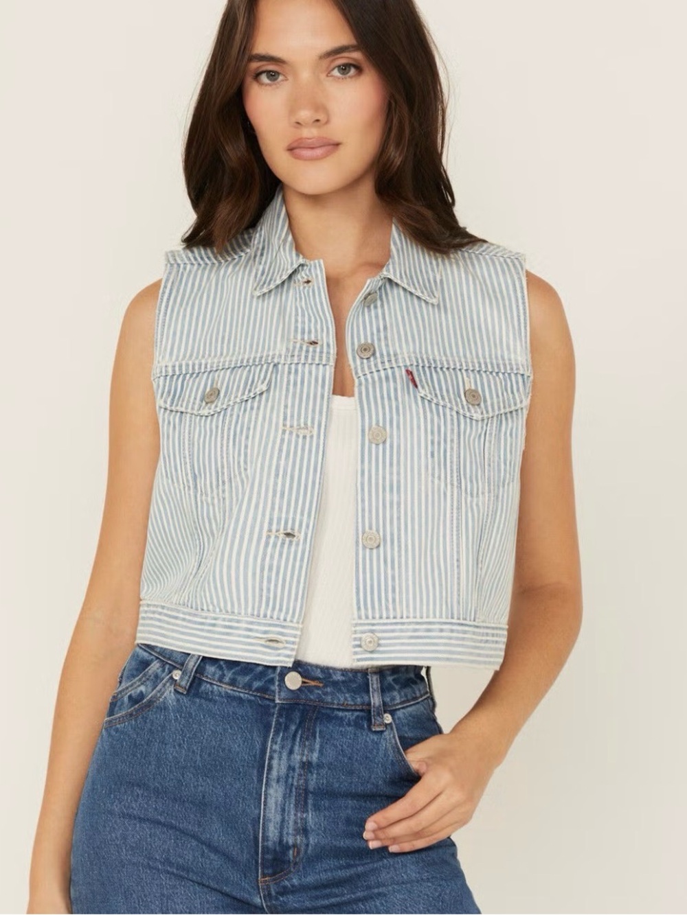 Levi's Light Blue & White Striped Sleeveless Denim Vest